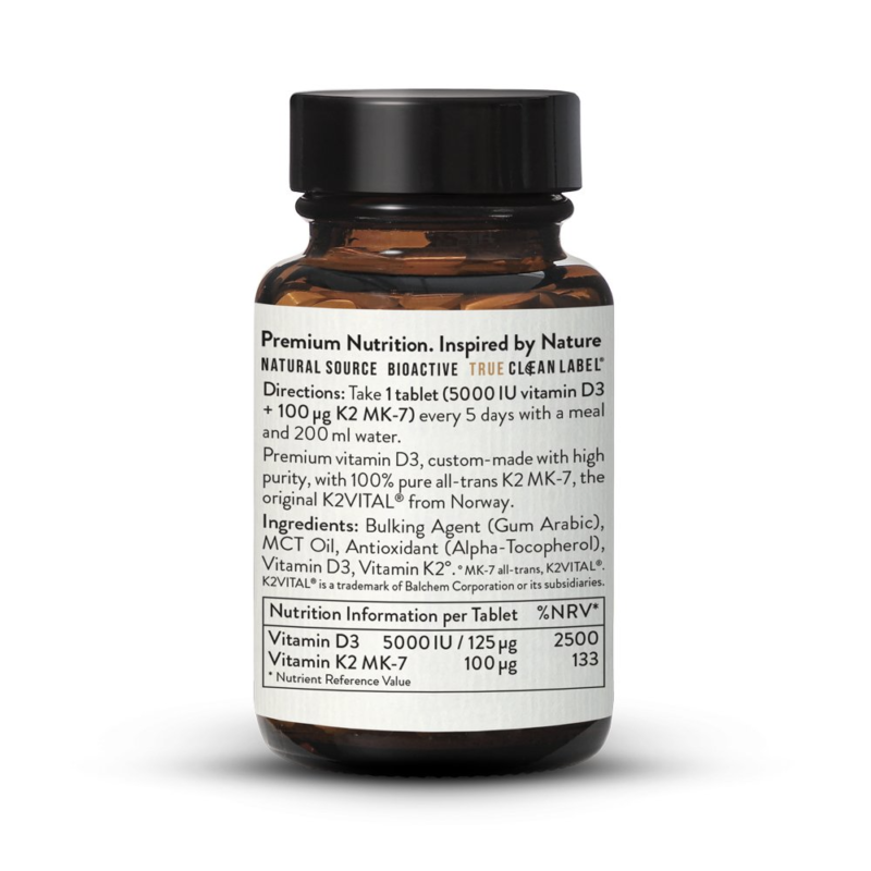 Tableta Vegane Vitaminë D3 + K2 MK-7 5000 IU + 100µg